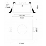 Foco fijo empotrar SPA01 Cuadrado 80x80mm, corte 60mm para Lámpara GU10/MR16